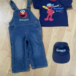 24 month Greyson denim Elmo overalls with hat